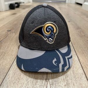 NFL New Era LA Rams blue & gray sports hat, Child Youth, 39 Thirty, 3D ram head.